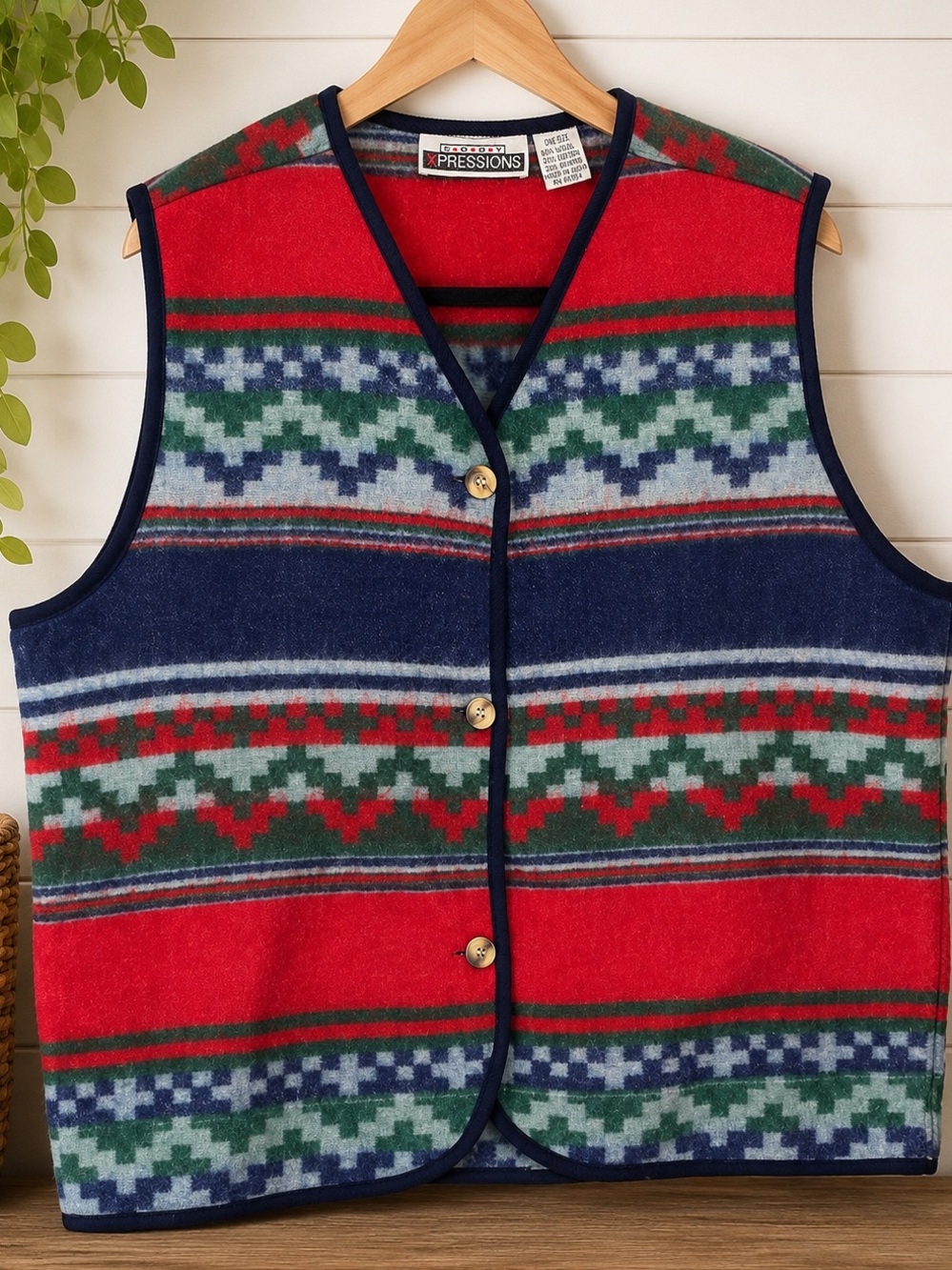 Vintage Body Xpressions‎ Wool Blend Southwest Blanket Vest OS Cabincore Western